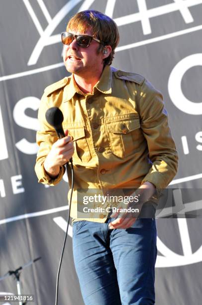 Ricky Wilson of Kaiser Chiefs performs on stage at the V Festival in Hylands Park on August 20, 2011 in Chelmsford, United Kingdom.