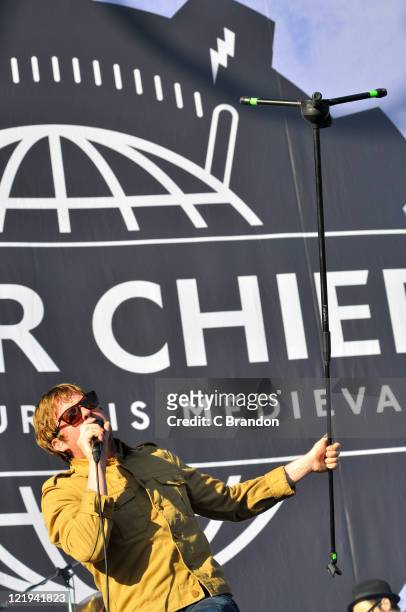 Ricky Wilson of Kaiser Chiefs performs on stage at the V Festival in Hylands Park on August 20, 2011 in Chelmsford, United Kingdom.