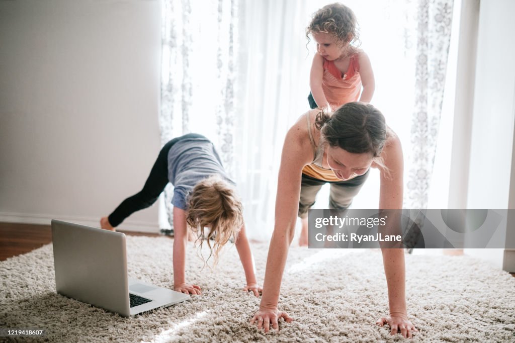 Family Doing Home Workout Online Class