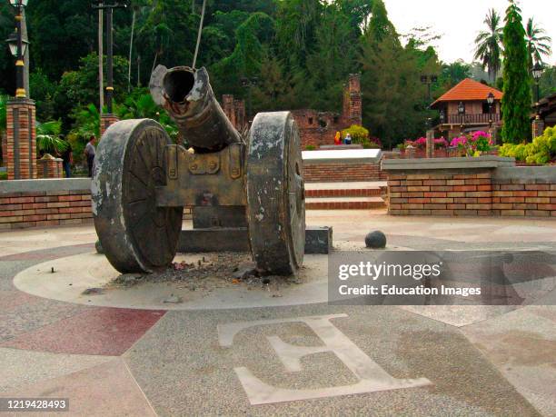 Cannon at ruins of 1670 Dutch fort Teluk Gedong Pangkor Island Malaysia.