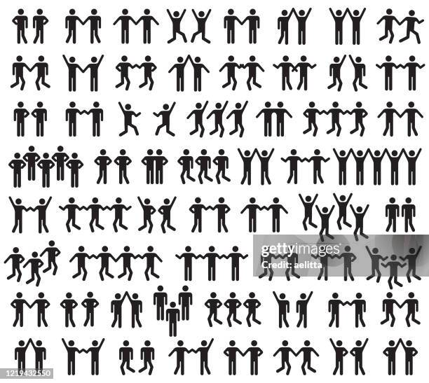 set of people icons in black and white. - holding hands icon stock illustrations