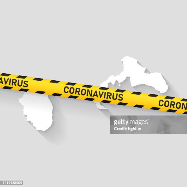 胡安·費爾南德斯群島地圖與冠狀病毒警告磁帶。科維德-19疫情 - san juan bautista 幅插畫檔、美工圖案、卡通及圖標