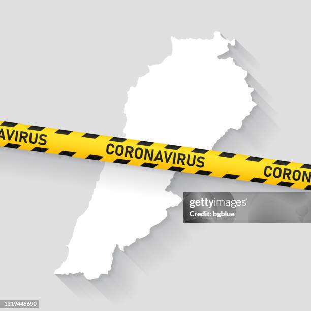 lebanon map with coronavirus caution tape. covid-19 outbreak - beirut stock illustrations
