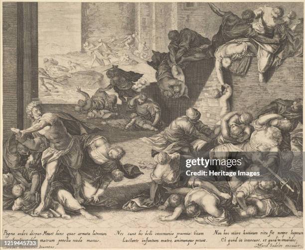 Massacre of the Innocents, reduced and reversed copy after Aegidius Sadeler, 1600-1629. After Jacopo Tintoretto. Artist Unknown.