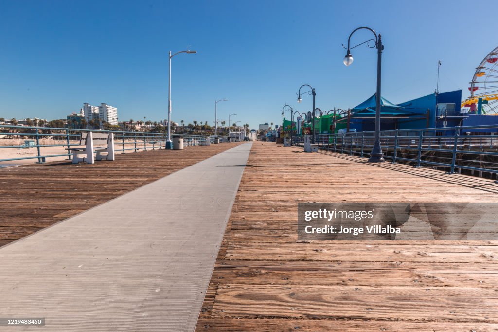 The Santa Monica Pier Shown Empty During The Pandemic HighRes Stock