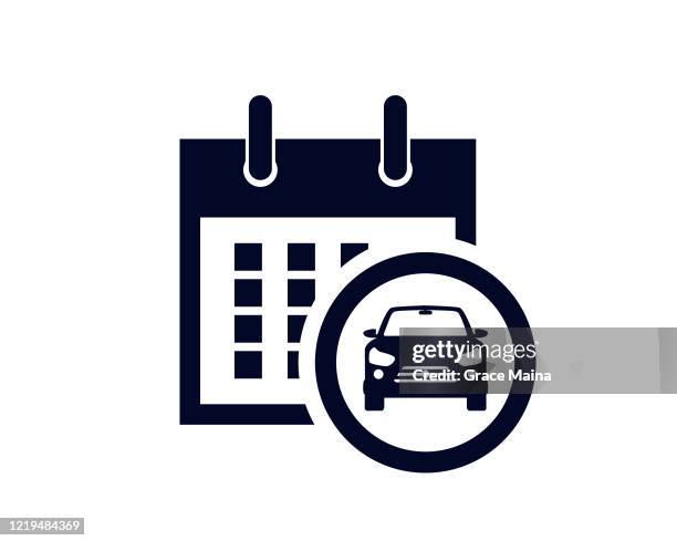 calendar days of the month with a scheduled reminder and a motor vehicle - agenda diary stock illustrations