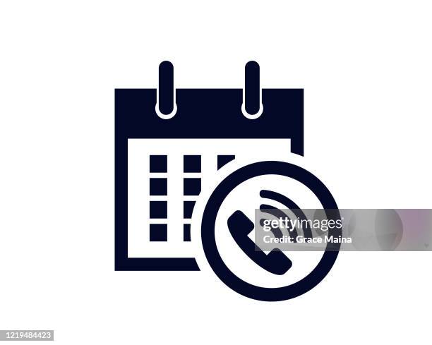 calendar days of the month with a scheduled reminder and a ringing phone headset - diary icon stock illustrations