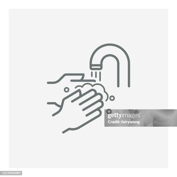 ilustraciones, imágenes clip art, dibujos animados e iconos de stock de icono de línea vectorial de lavado de manos - washing hands