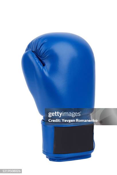 blue leather boxing glove isolated on white - boxing glove 個照片及圖片檔