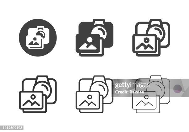 stockillustraties, clipart, cartoons en iconen met foto- en camerapictogrammen - multi-serie - spiegelreflexcamera