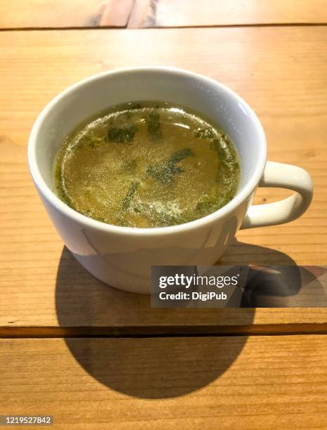 soup in cup served at french restaurant in tokyo - soup cup stock pictures, royalty-free photos & images