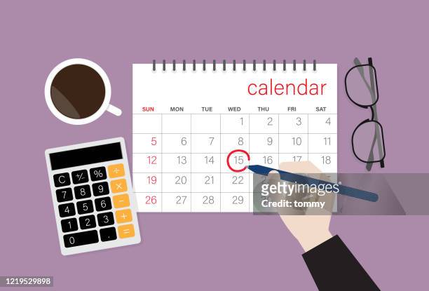 illustrazioni stock, clip art, cartoni animati e icone di tendenza di uomo d'affari sceglie una data in un calendario - affari finanza e industria