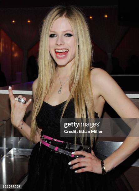 Recording artist Avril Lavigne appears at a MAGIC clothing convention after party for her Abbey Dawn clothing line at the Pure Nightclub at Caesars...