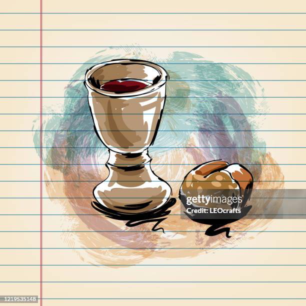 bread and chalice  drawing on ruled paper - chalice stock illustrations