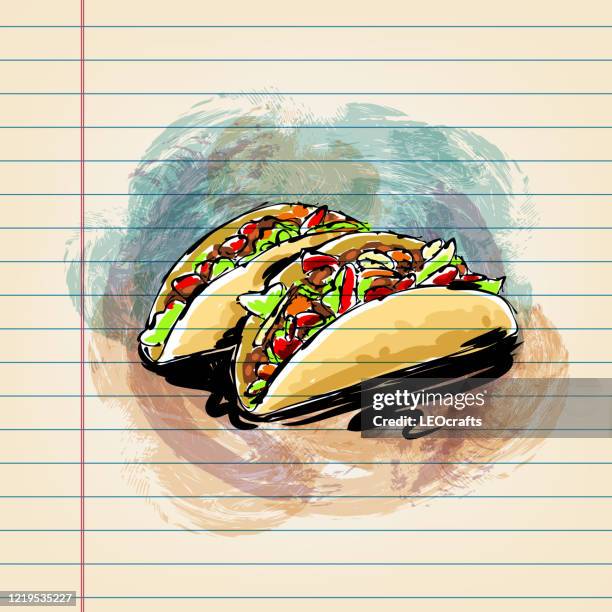 taco drawing on ruled paper - taco stock illustrations