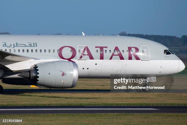 Quatar airways Boeing 787-8 Dreamliner plane at Cardiff Airport on January 18, 2020 in Cardiff, United Kingdom.