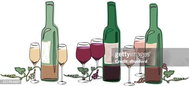 wine bottles and glasses - riesling wine stock illustrations