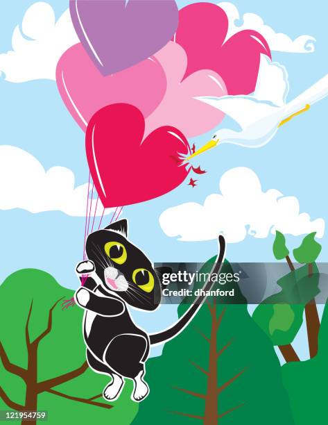 valentine's with bird and cat - cranes bird vector stock illustrations