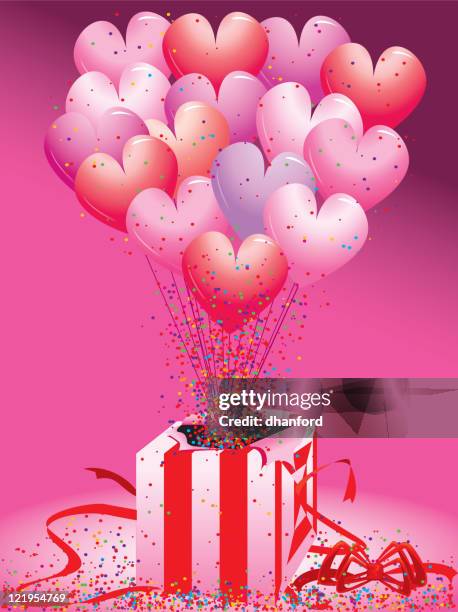 valentine's surprise gift pink - balloons and streamers background stock illustrations
