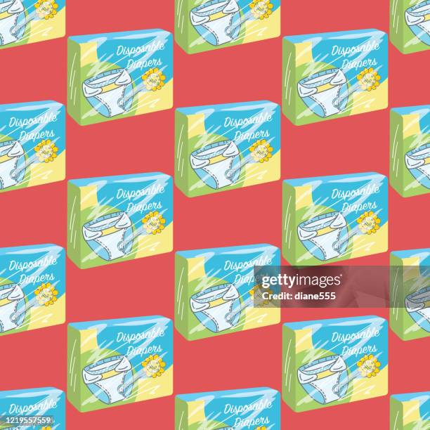 packages of diapers seamless pattern - diaper package stock illustrations