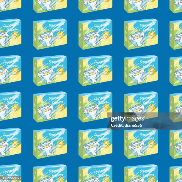 packages of diapers seamless pattern - diaper package stock illustrations