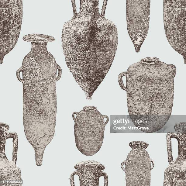 amphora keramik nahtlose wiederholung muster - amphore stock-grafiken, -clipart, -cartoons und -symbole