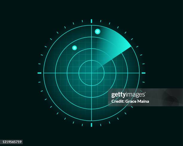 stockillustraties, clipart, cartoons en iconen met blauwe radar screen scanning ronden en inkomende aerial traffic - radar