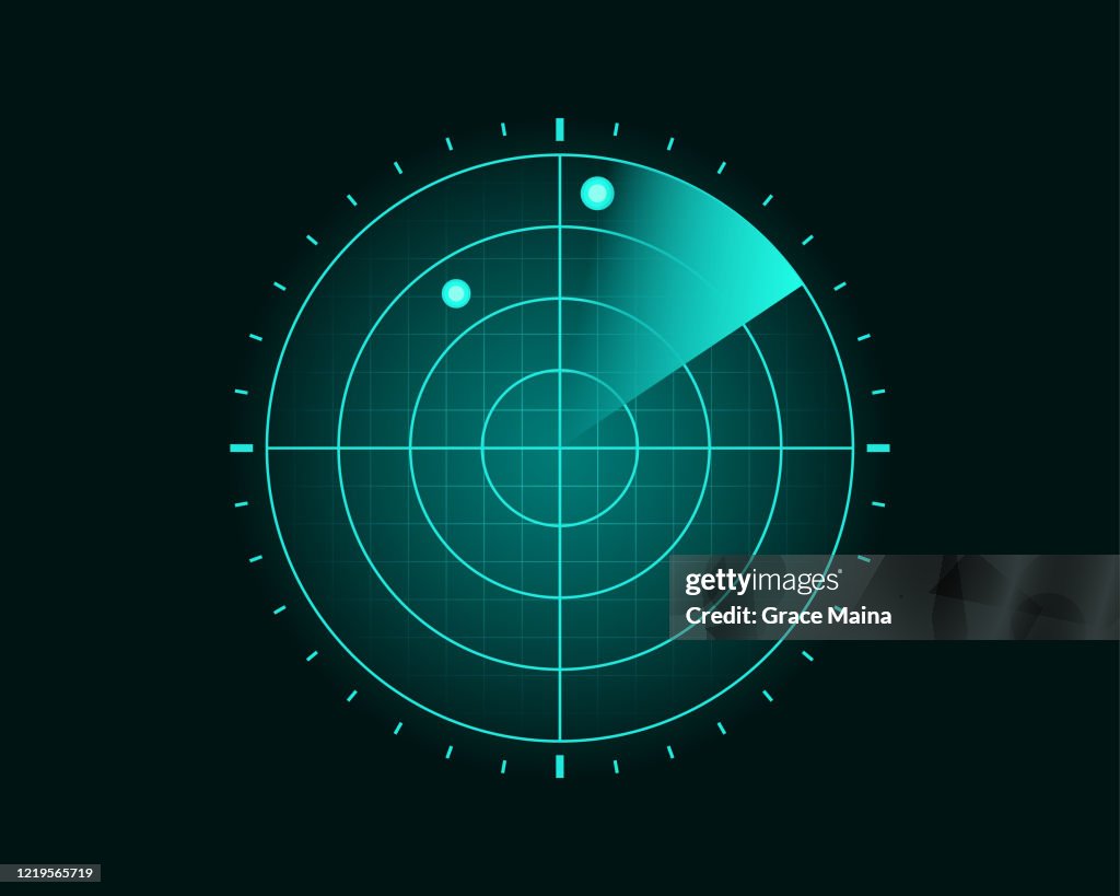 Blue Radar Screen Scanning Surrounding And Incoming Aerial Traffic