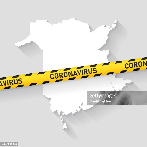 new brunswick map with coronavirus caution tape. covid-19 outbreak - fredericton stock illustrations
