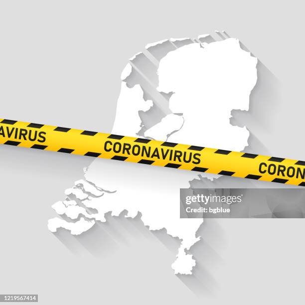 netherlands map with coronavirus caution tape. covid-19 outbreak - keep out sign stock illustrations
