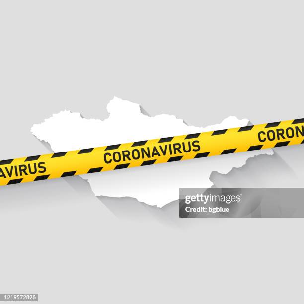 mongolia map with coronavirus caution tape. covid-19 outbreak - mongolia pattern stock illustrations