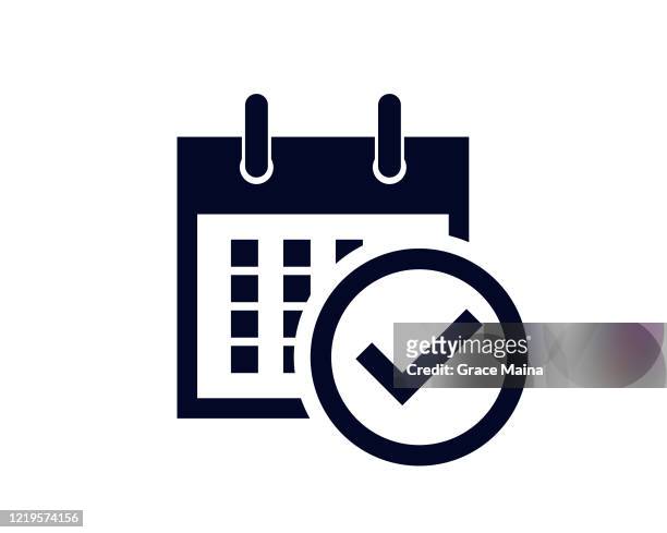 calendar days of the month with a scheduled reminder with a tick check mark - personal organizer stock illustrations