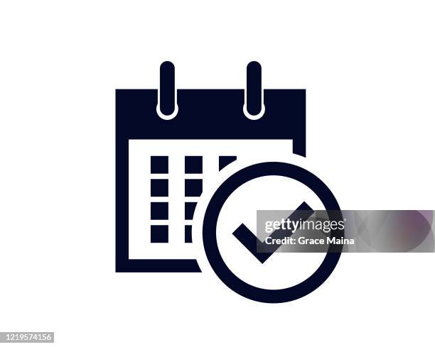 calendar days of the month with a scheduled reminder with a tick check mark - personal organiser stock illustrations