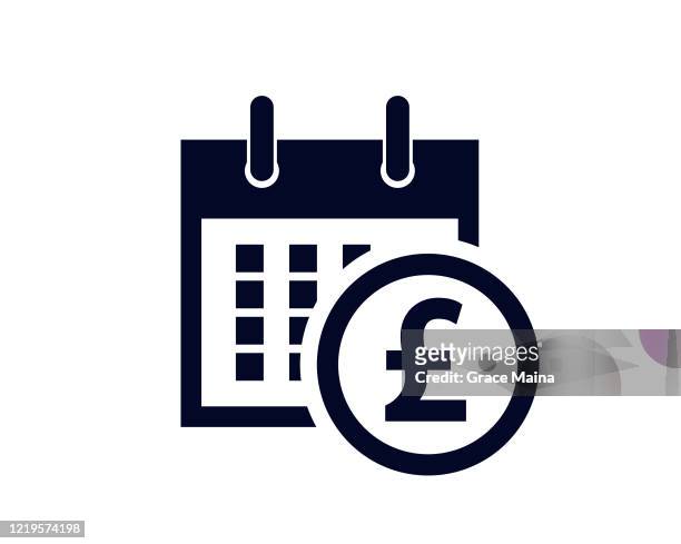 calendar days of the month with a scheduled reminder with uk pound currency sign - deadline stock illustrations
