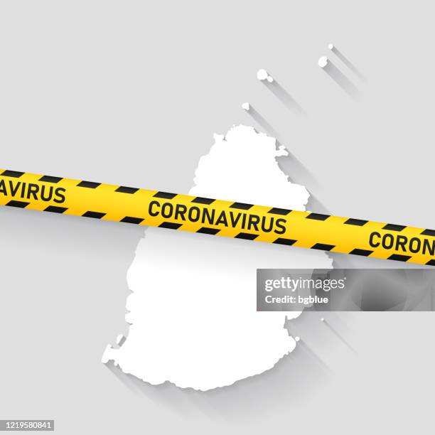 mauritius map with coronavirus caution tape. covid-19 outbreak - barricade vector stock illustrations