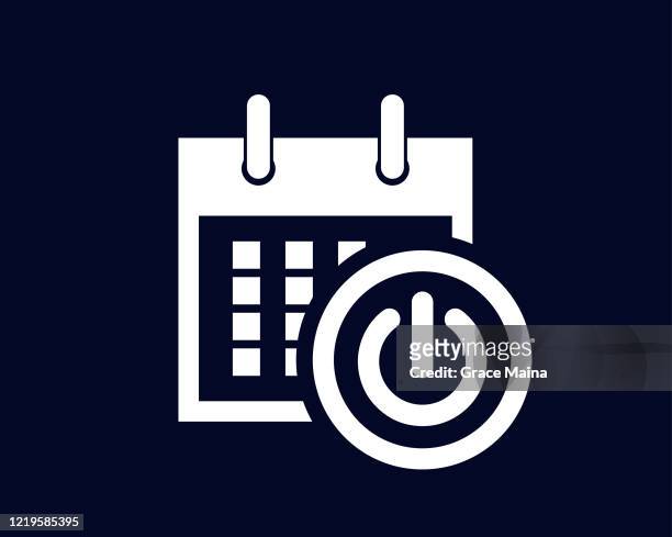 calendar days of the month with a scheduled reminder with a start push button - organisieren stock illustrations