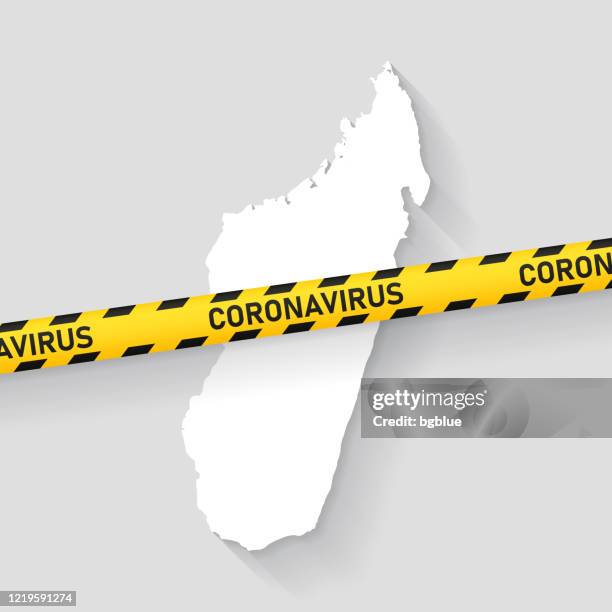 madagascar map with coronavirus caution tape. covid-19 outbreak - antananarivo stock illustrations
