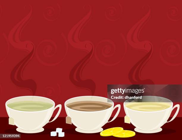 black, white and green tea with lemon, sugar - black tea stock illustrations