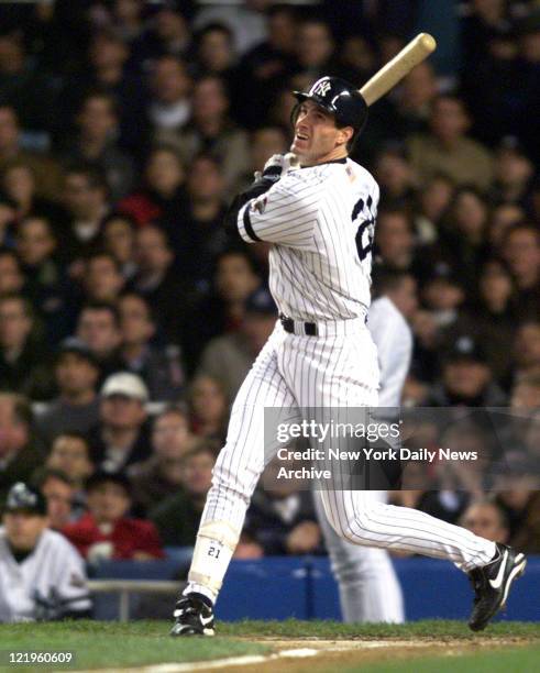 Game 3 of the World Series New York Yankees against the Arizona Diamondbacks at Yankee Stadium. Paul O'Neill singles