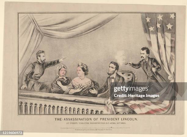 The Assassination of President Lincoln at Ford's Theatre, Washington D.C., April 14th 1865. Artist Currier and Ives.