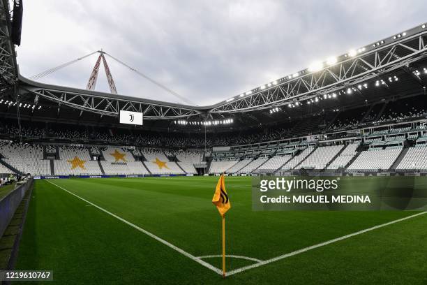 General view shows the empty stadium prior to the Italian Cup semi-final second leg football match Juventus vs AC Milan on June 12, 2020 at the...
