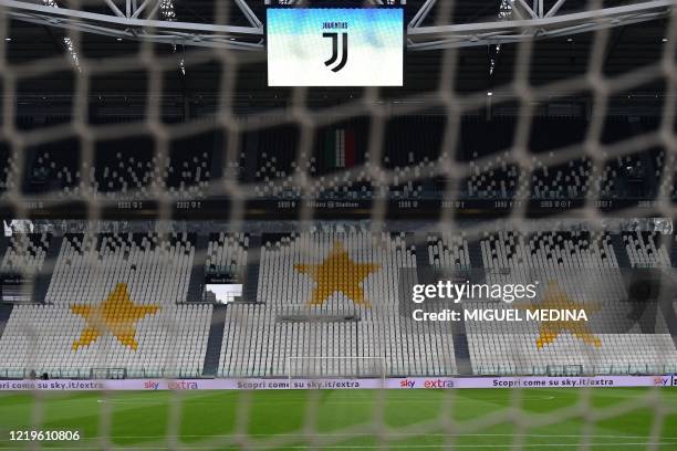 View shows the empty stadium prior to the Italian Cup semi-final second leg football match Juventus vs AC Milan on June 12, 2020 at the Allianz...