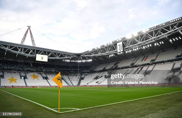 General view of the empty stadium prior to the Coppa Italia Semi-Final Second Leg match between Juventus and AC Milan at Allianz Stadium on June 12,...