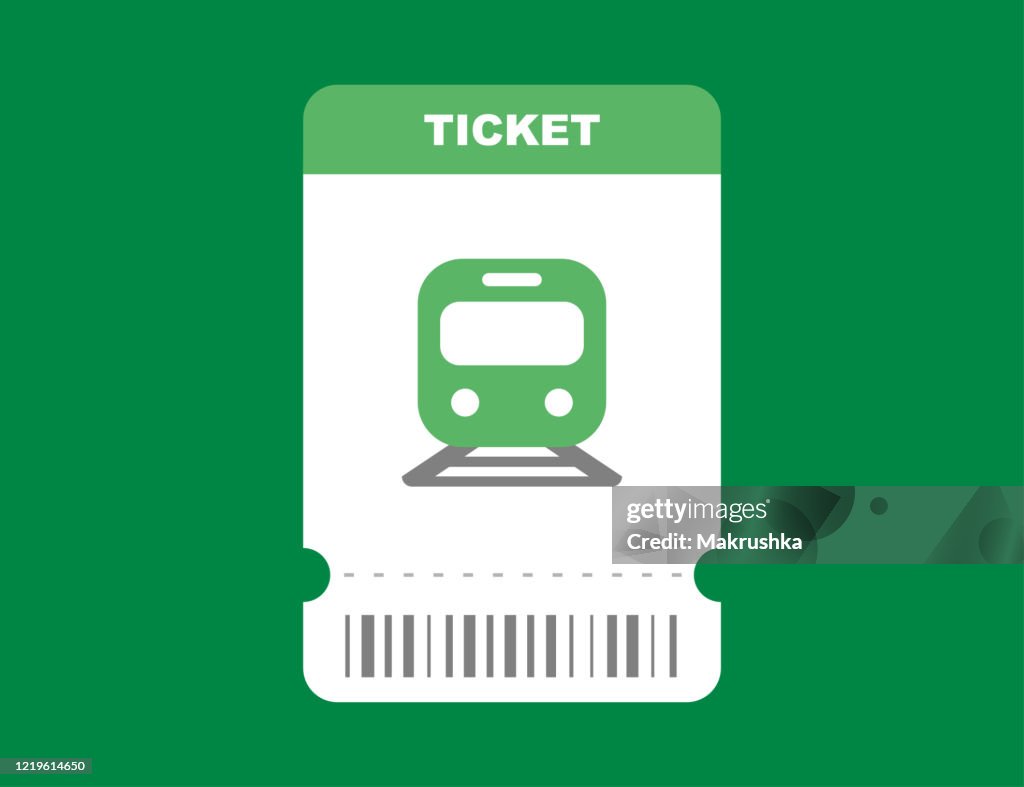 Railway Ticket On Train In Flat Green Isolated Design Travel Pass Card ...