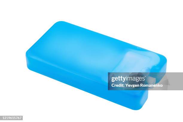 plastic ice pack isolated on white background - compresse stock-fotos und bilder