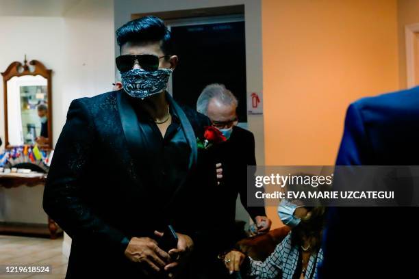 Eduardo Antonio, Cuban singer and friend of the late Cuban American singer and film actress Rosita Furnes arrives to the funeral at Auxiliadora...