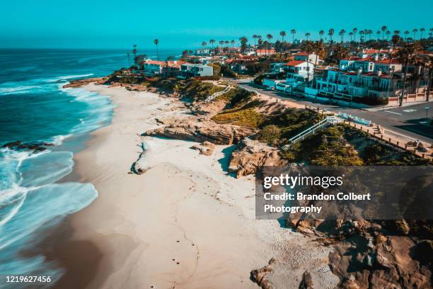 empty beaches in la jolla,ca. photo journalism of pandemic.covid-19. - la jolla stock-fotos und bilder