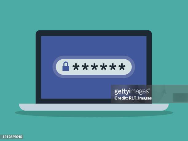 illustration of laptop computer with password on screen - asterisk stock illustrations
