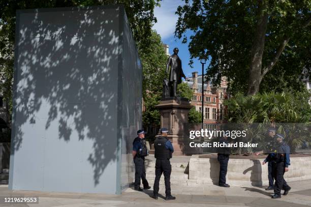 Week after a Black Lives Matter protest turned to violence when the statue of wartime Prime Minister Sir Winston Churchill was daubed in graffiti...