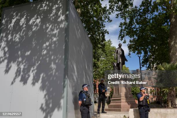 Week after a Black Lives Matter protest turned to violence when the statue of wartime Prime Minister Sir Winston Churchill was daubed in graffiti...